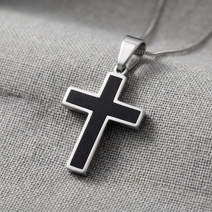 Cross Pendant for Men & Women – Matte Black Ion Plated Stainless Steel Cross Pendant with Modern Chain – Durable, Waterproof Jewelry - (Chain Not Included)