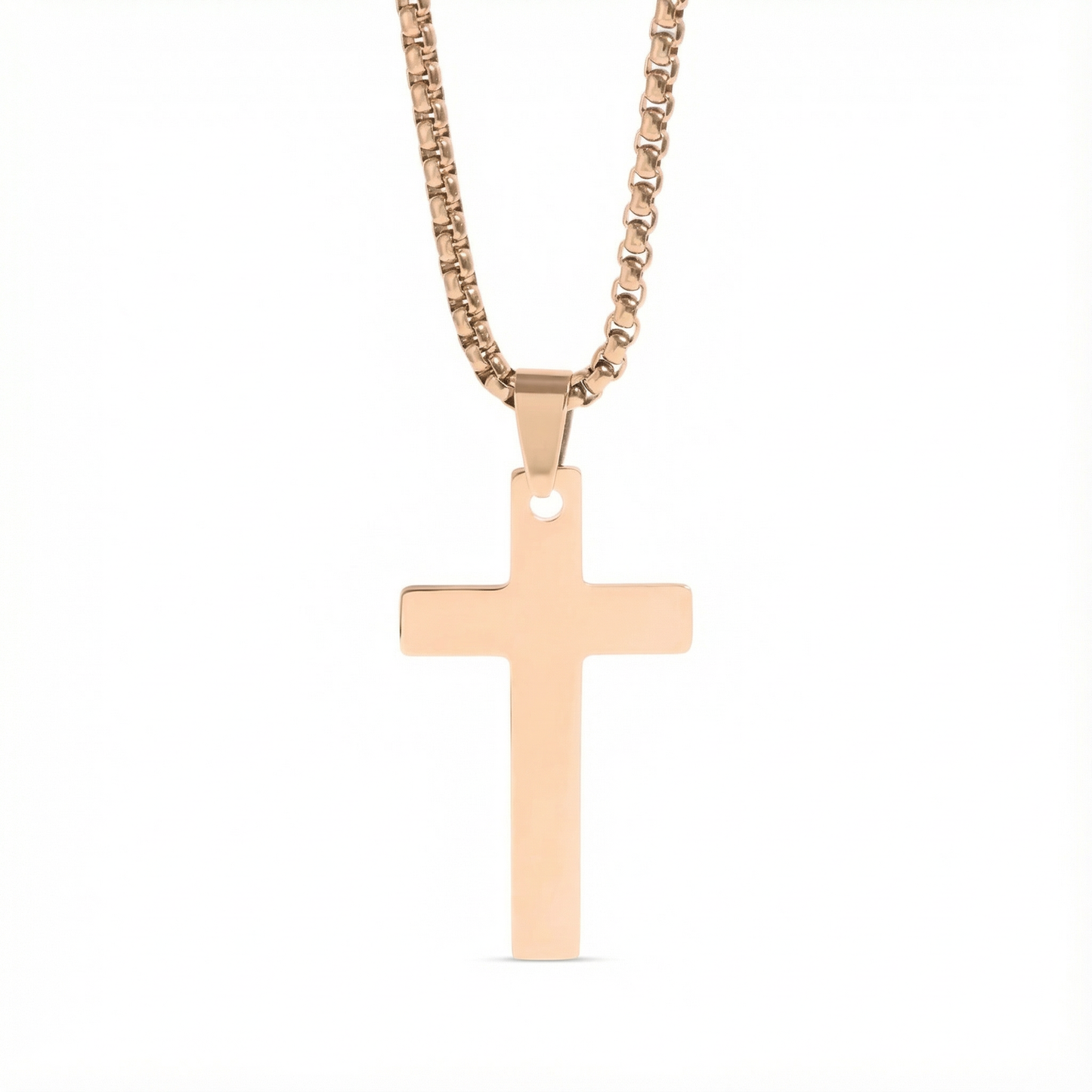 18K Gold Plated Christian Cross Necklace for Men & Women – 1 Inch Stainless Steel Pendant, Rounded Box Chain