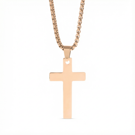 18K Gold Plated Christian Cross Necklace for Men & Women – 1 Inch Stainless Steel Pendant, Rounded Box Chain – Waterproof, Hypoallergenic Religious Jewelry Gift