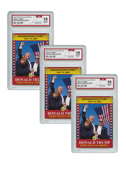 3 x Donald Trump Trading Card - 3D Assassination Attempt - Gem Mint Graded 3D Collectable Card