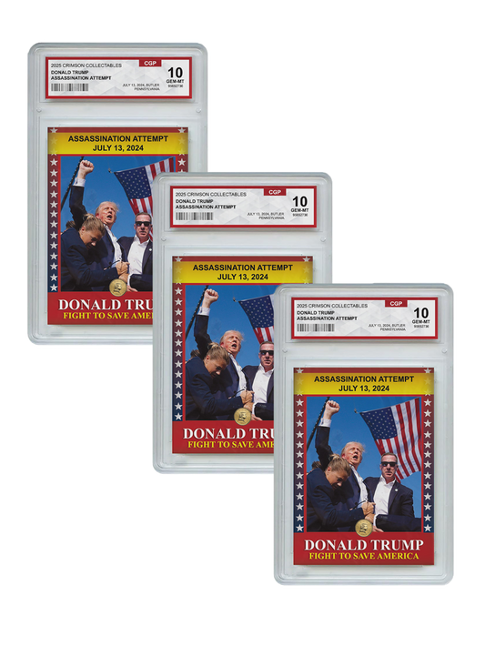 3 x Donald Trump Trading Card - 3D Assassination Attempt - Gem Mint Graded 3D Collectable Card