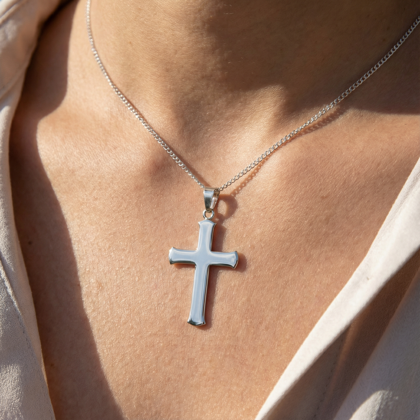 Christian Cross Pendant for Men & Women – Silver PVD Plated Stainless Steel Cross Pendant – Religious Faith Jewelry Gift for Husband or Wife - Chain Not Included