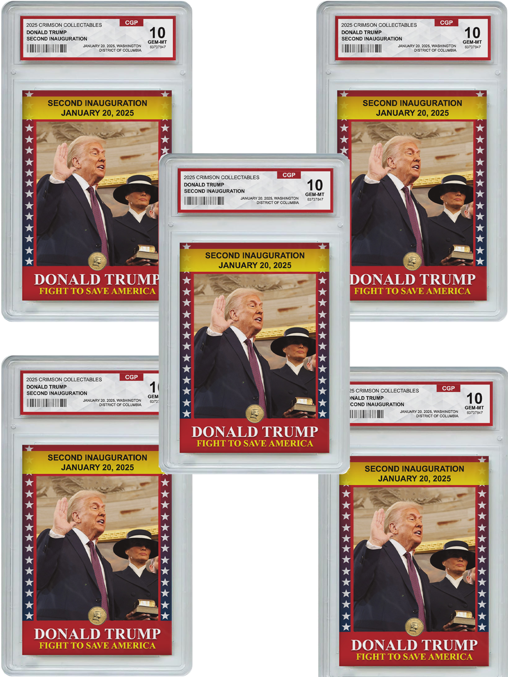 5 x Donald Trump Trading Card - 3D Inauguration - Gem Mint Graded 3D Collectable Card
