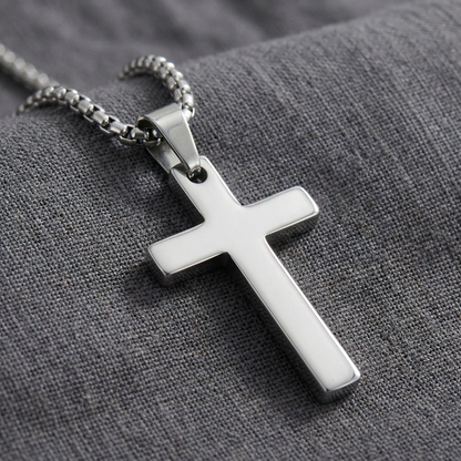 Christian Cross Necklace for Men & Women – 1 Inch Stainless Steel Pendant, Rounded Box Chain – Waterproof, Hypoallergenic Religious Jewelry Gift