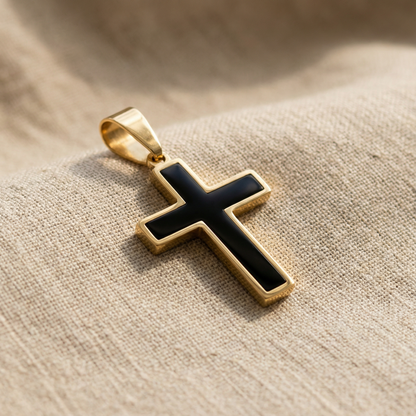 Cross Pendant for Men & Women – Matte Black and Gold Ion Plated Stainless Steel Cross Pendant – Durable, Waterproof, Religious Jewelry - (Chain Not Included)