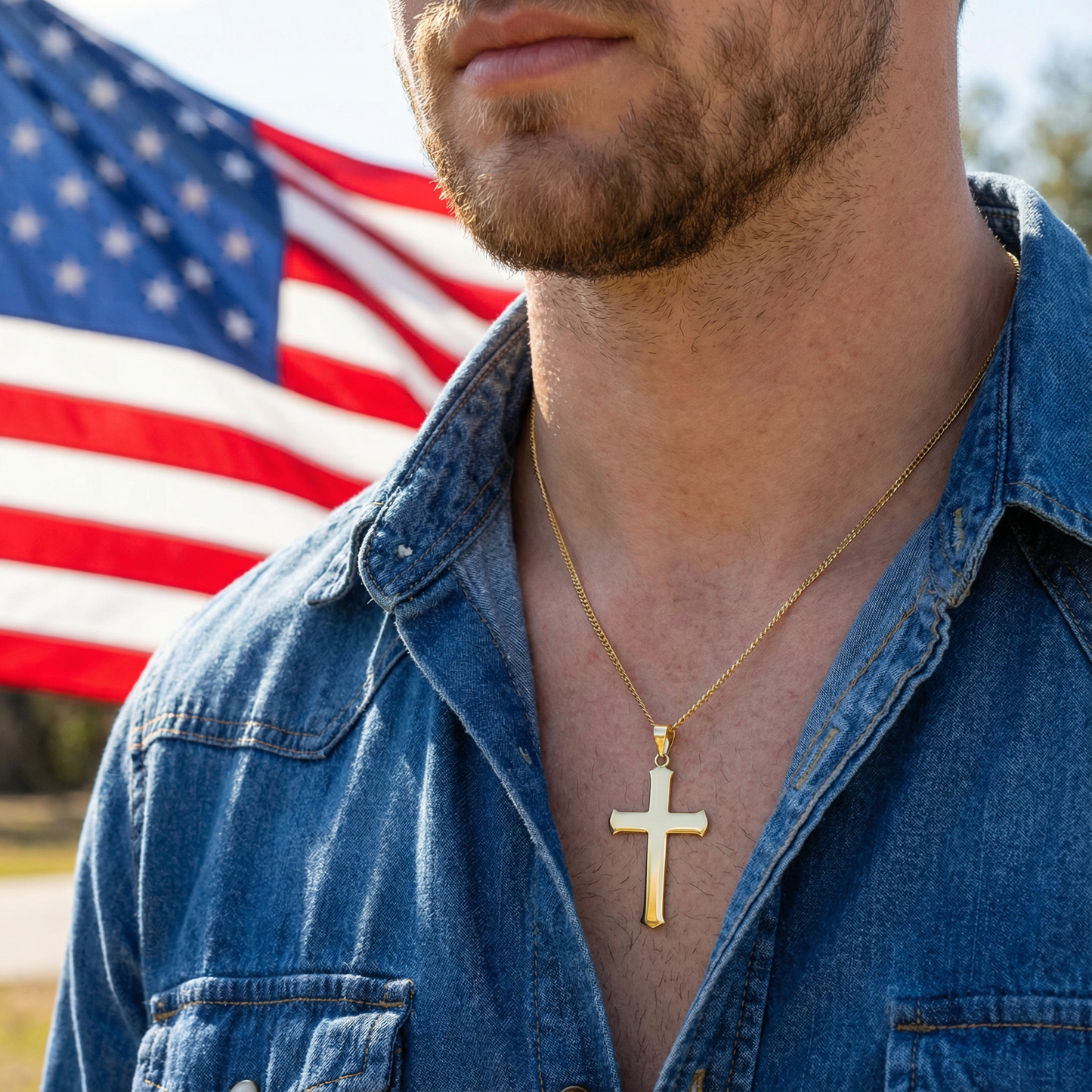 18K Gold Plated Cross Pendant Only – Solid Stainless Steel Religious Charm – Waterproof, Non-Tarnish Replacement Cross for Men & Women (No Chain Included)