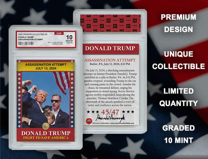 Donald Trump Trading Card - 3D Assassination Attempt - Gem Mint Graded 3D Collectable Card