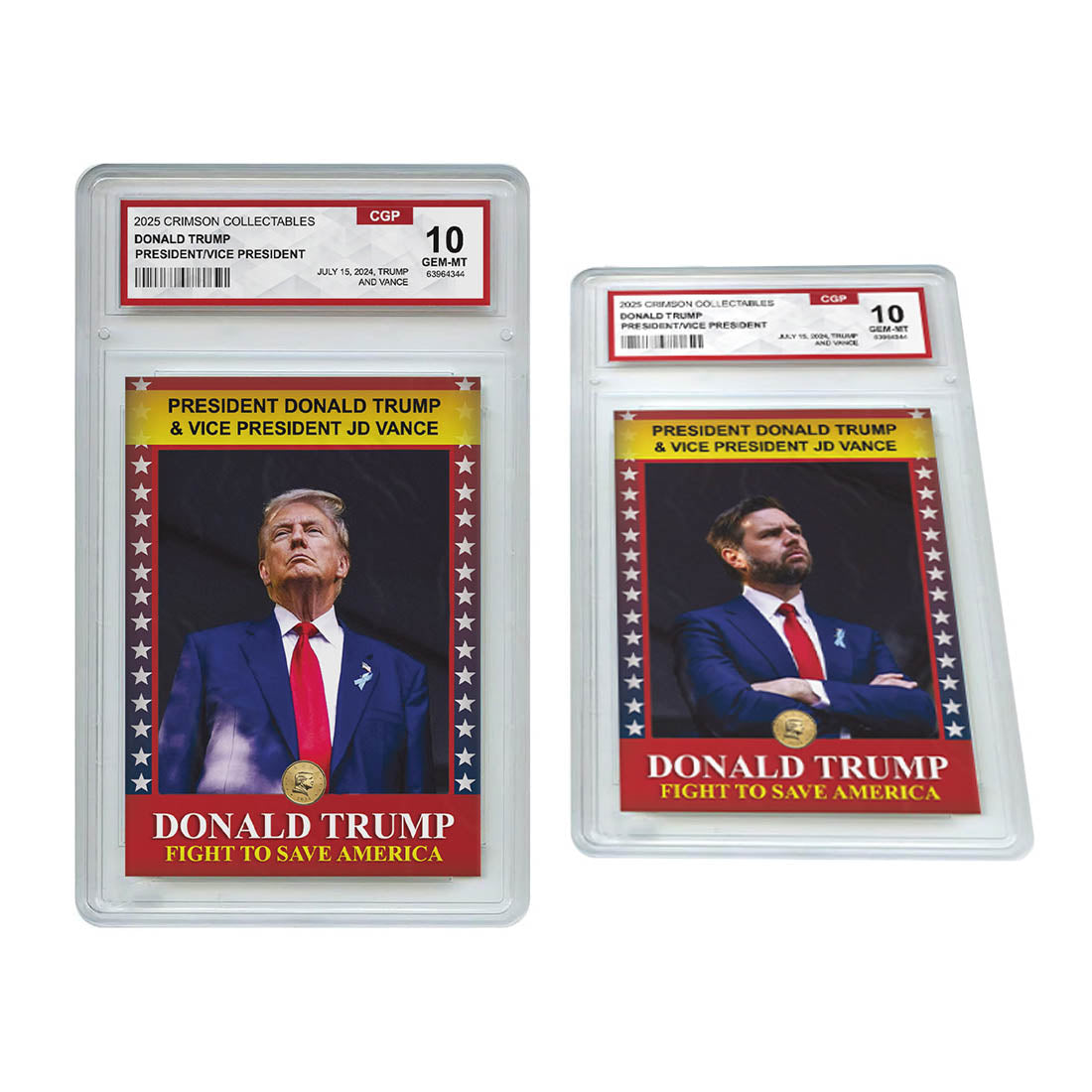 3 x Donald Trump Trading Card - 3D Donald Trump/JD Vance- Gem Mint Graded 3D Collectable Card