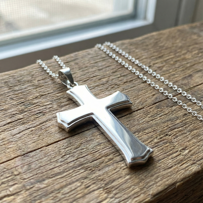 Christian Cross Pendant for Men & Women – Silver PVD Plated Stainless Steel Cross Pendant – Religious Faith Jewelry Gift for Husband or Wife - Chain Not Included