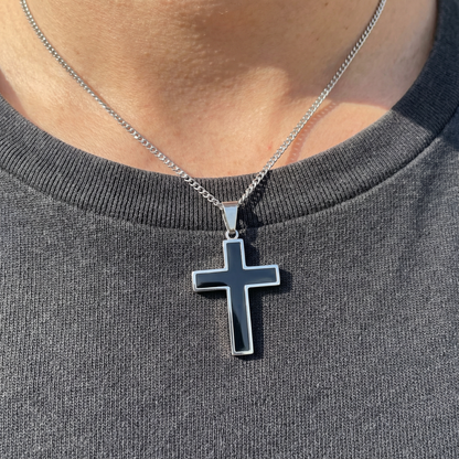 Cross Pendant for Men & Women – Matte Black Ion Plated Stainless Steel Cross Pendant with Modern Chain – Durable, Waterproof Jewelry - (Chain Not Included)