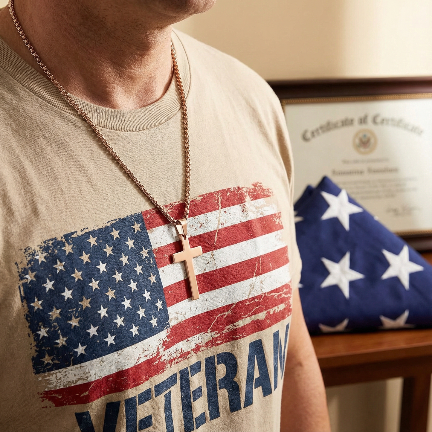 18K Gold Plated Christian Cross Necklace for Men & Women – 1 Inch Stainless Steel Pendant, Rounded Box Chain