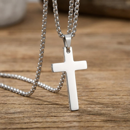 Christian Cross Necklace for Men & Women – 1 Inch Stainless Steel Pendant, Rounded Box Chain – Waterproof, Hypoallergenic Religious Jewelry Gift