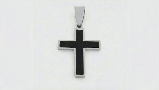 Cross Pendant for Men & Women – Matte Black Ion Plated Stainless Steel Cross Pendant with Modern Chain – Durable, Waterproof Jewelry - (Chain Not Included)